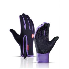 Winter Gloves Touch Screen Riding Motorcycle Sliding Waterproof Sports Gloves With Fleece (Option: Purple-S)