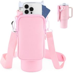Slok Water Bottle Carrier Bag, Compatible With 40oz Tumbler With Handle, Modern Water Bottle Holder With Simple Adjustable Strap For Outdoor Walk (Option: Pink)