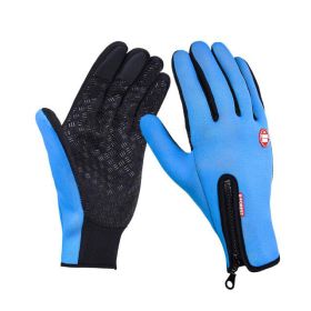 Winter Gloves Touch Screen Riding Motorcycle Sliding Waterproof Sports Gloves With Fleece (Option: Sky blue-M)